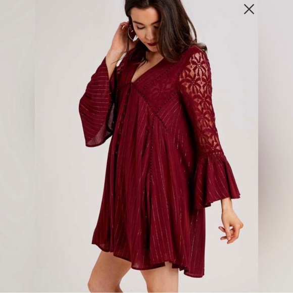 Altar’d State Long Sleeve Tunic Dress w/ lace detailing - Picture 4 of 12
